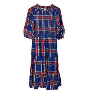 Sugarlips Lakeview Plaid Smocked Tiered Midi Dress L NWT